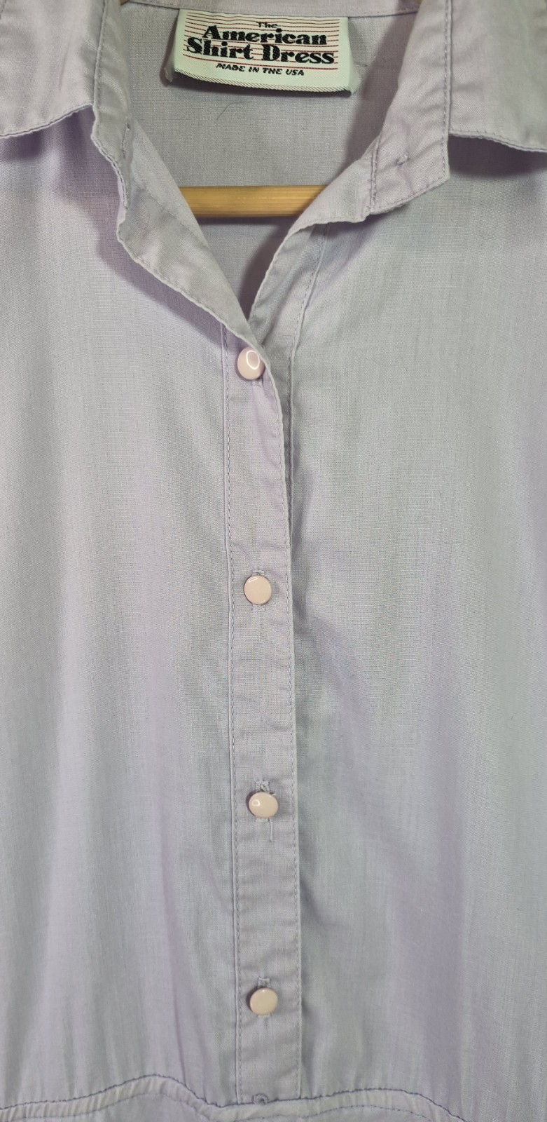 Vintage American Shirt Dress Lavender Midi Button Front Pockets USA Made 7/8