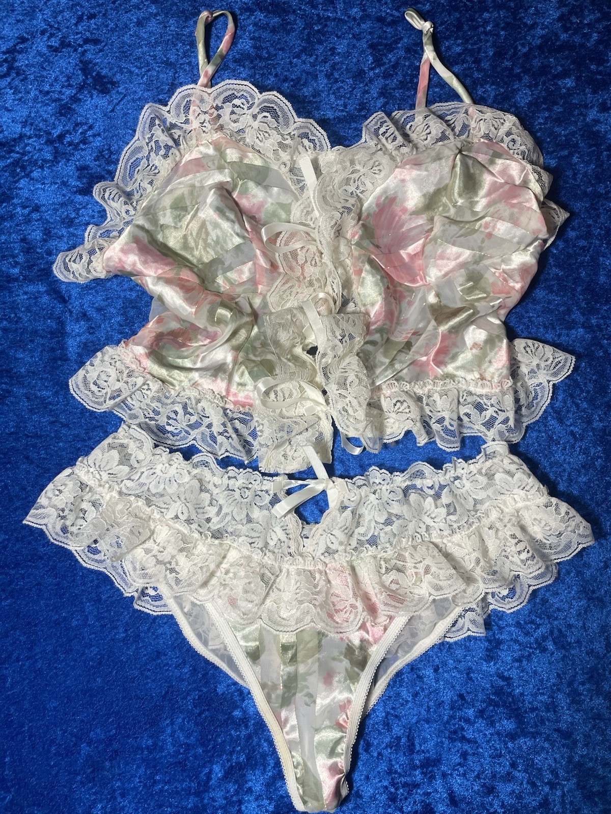 Vintage Jessica Intimates Lingerie Set Frilly Lace Camisole Panties Mesh Sissy