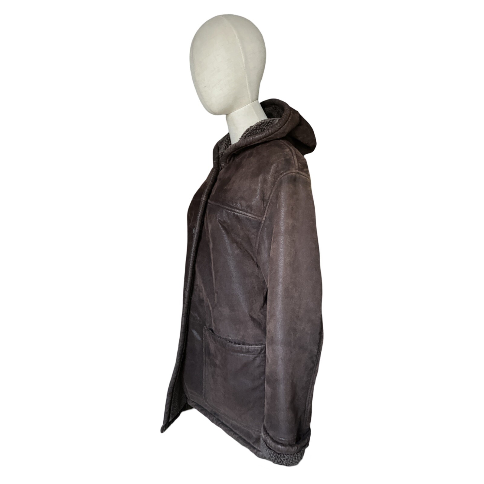 Vtg Brown Genuine Leather Faux Sherpa Lined Coat