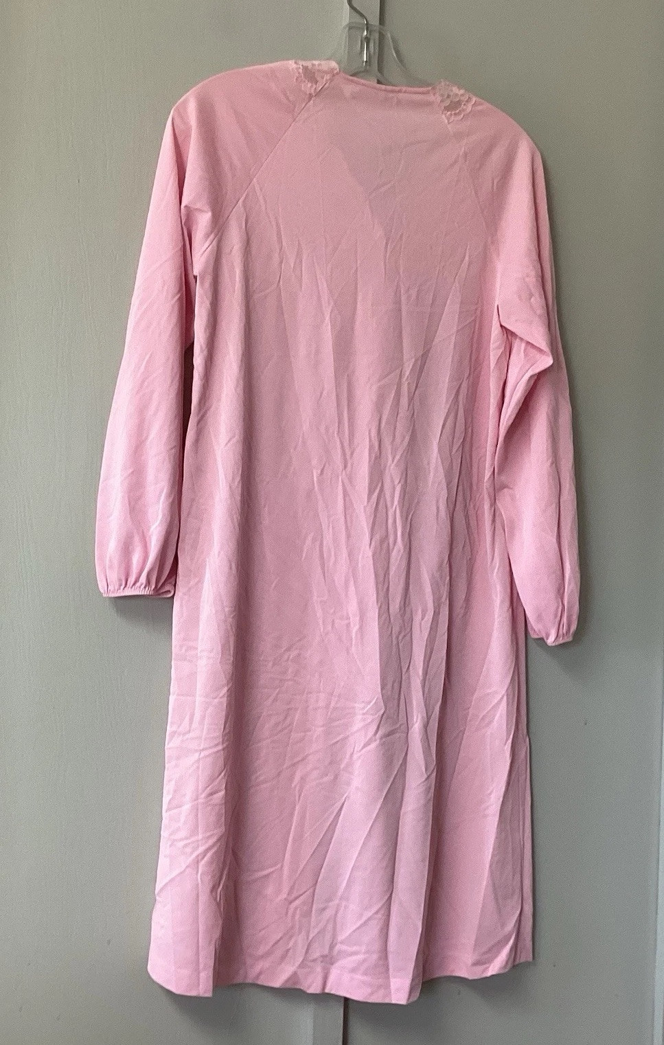 Vintage 70’s Pink Night Gown Ruffle Button Sissy Large Button Down Long Sleeve
