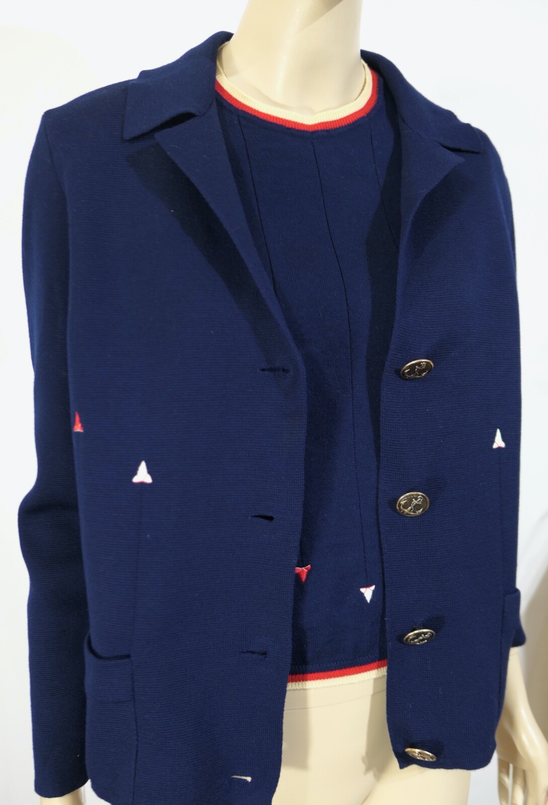 Vintage 60s Gina Paoli Italy Rockabilly Mod Nautical Wool Sweater Jacket Set L