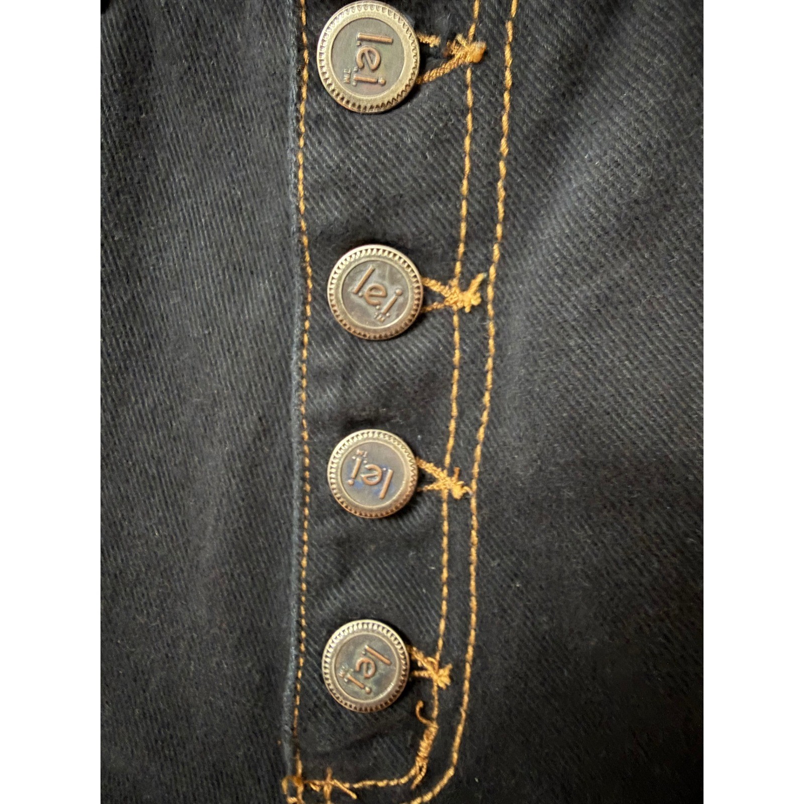 Vintage LEI High Waisted Black Denim Button Fly Shorts Size 9 Made USA Y2K 90s