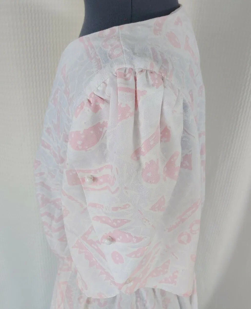 Vintage LA Gal Pink & White Abstract Printed Dress w Elastic Waist Size 16