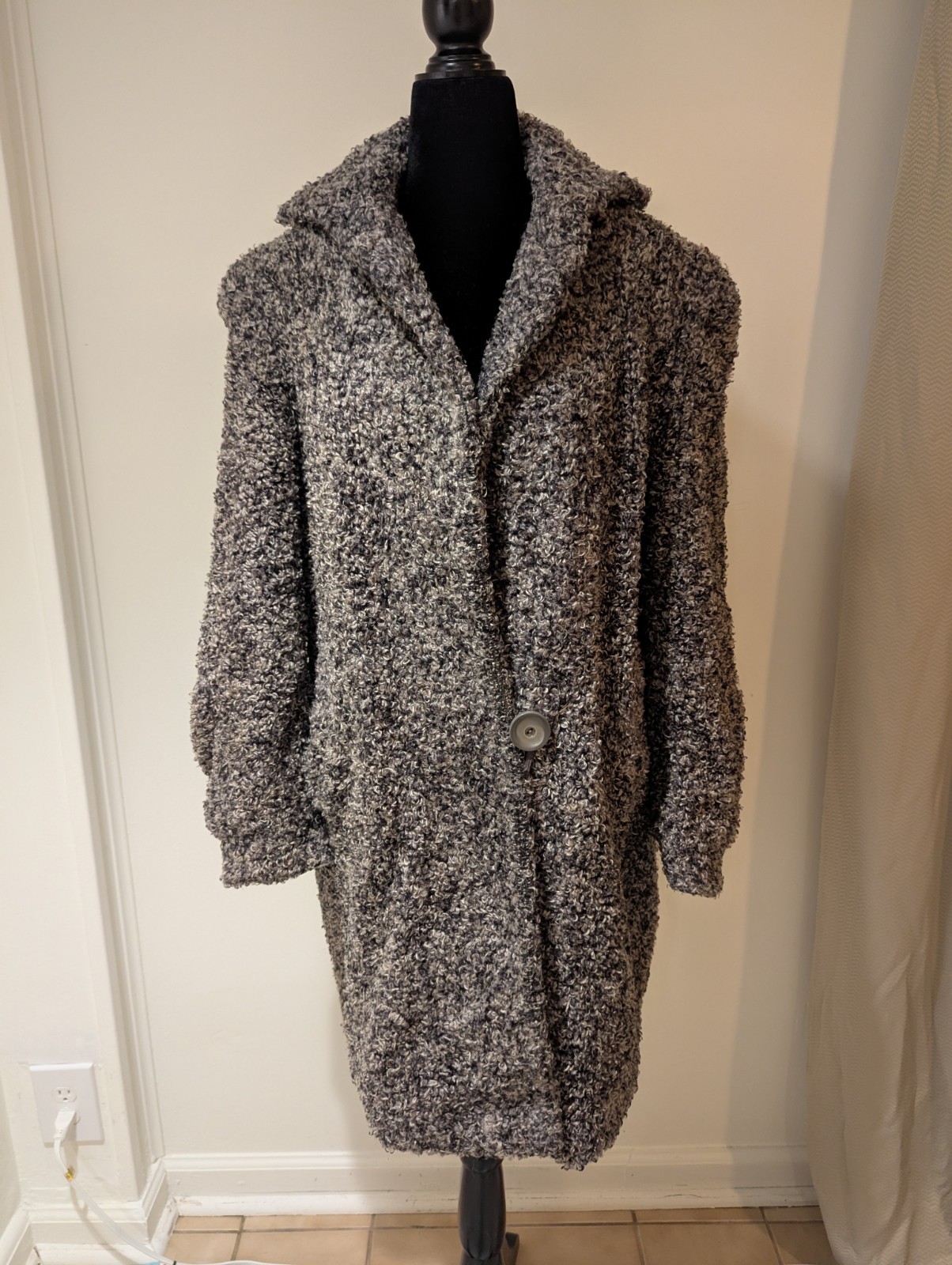 Vintage 1960s Kurlymo Shelton Looms Black Grey Boucle Faux Curly Lamb Coat