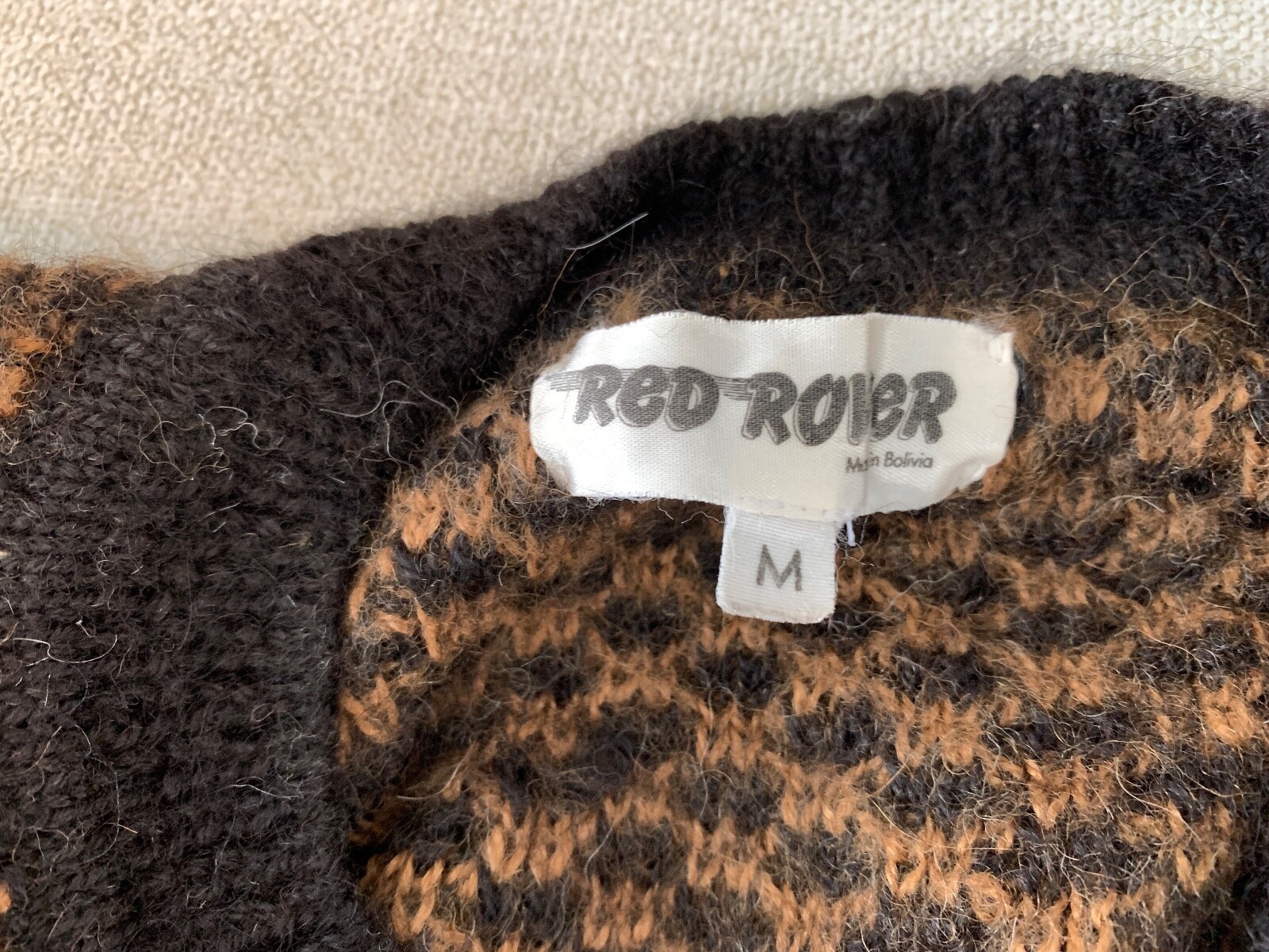 Vintage RED ROVER 100% Alpaca Sweater Hand Made Bolivia BROWN
