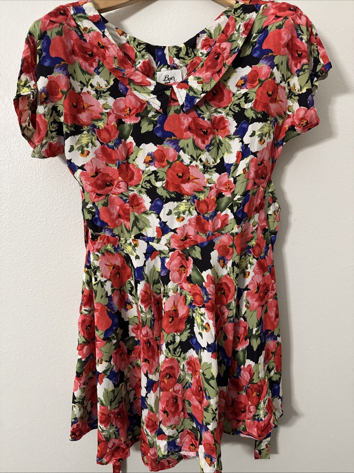 Vintage 1980s Byer Too! Red Pink Purple Floral Swing Dress size 7 Knee Length
