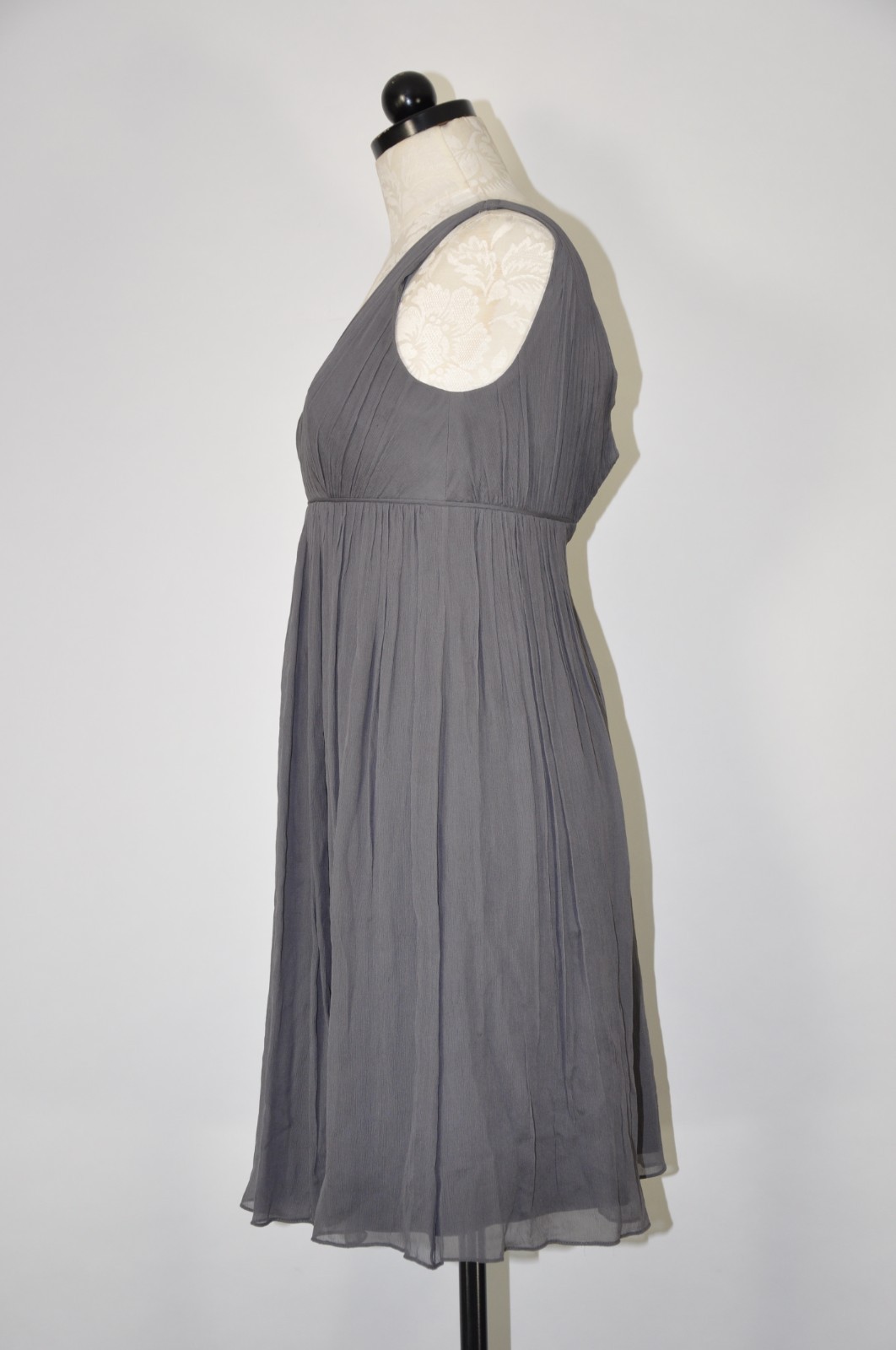 Y2K Vintage J Crew Gray Silk Pleated Empire Waist Cocktail Party Dress Women 0