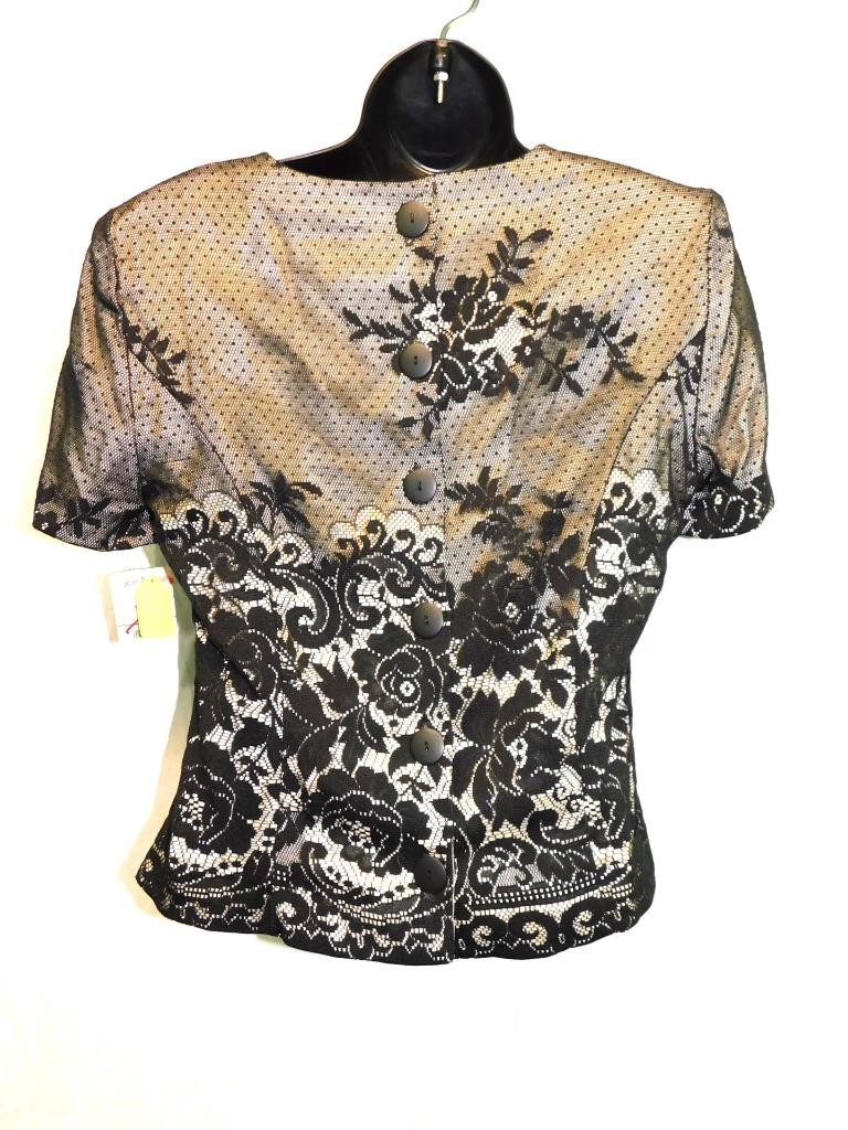 Vintage Positive Attitude S 6 NWT Black Lace Top Button Back Shirt Whimsigoth sm