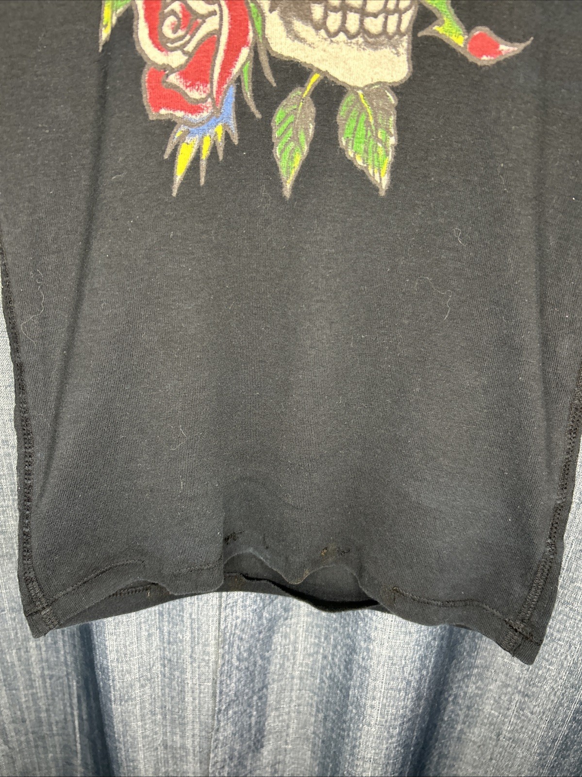 Vintage Ed Hardy By Christian Audigier Women’s Black Skull Roses Long T Shirt
