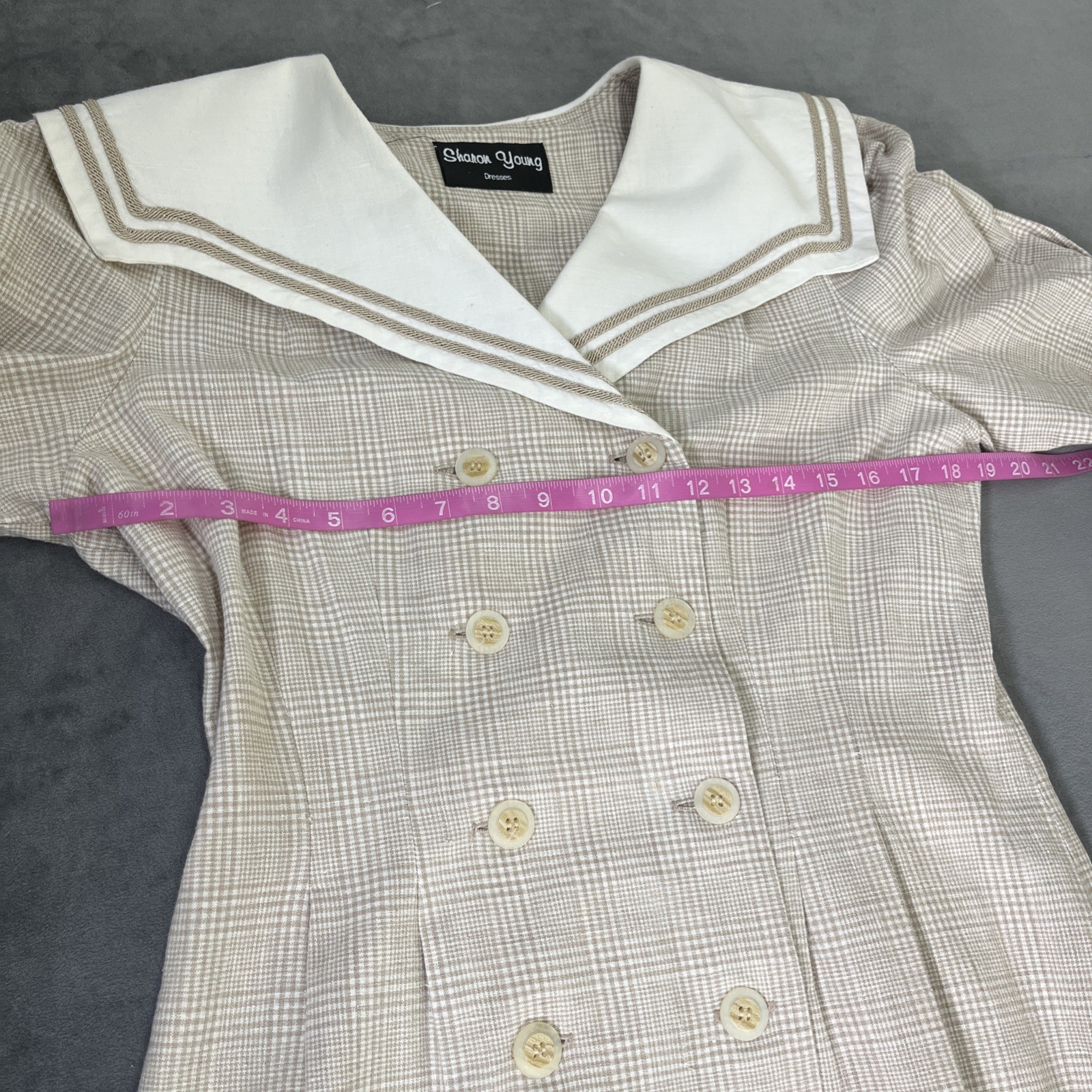Vintage Sharon Young Button Up Plaid Dress No Size Retro Big Collar Charity
