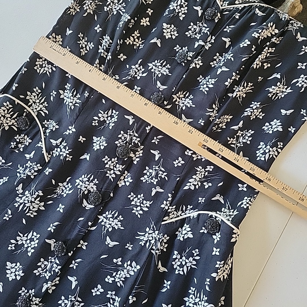 Vintage Caroline Wells Dress Black Butterfly Floral Boho Prairie Retro Western