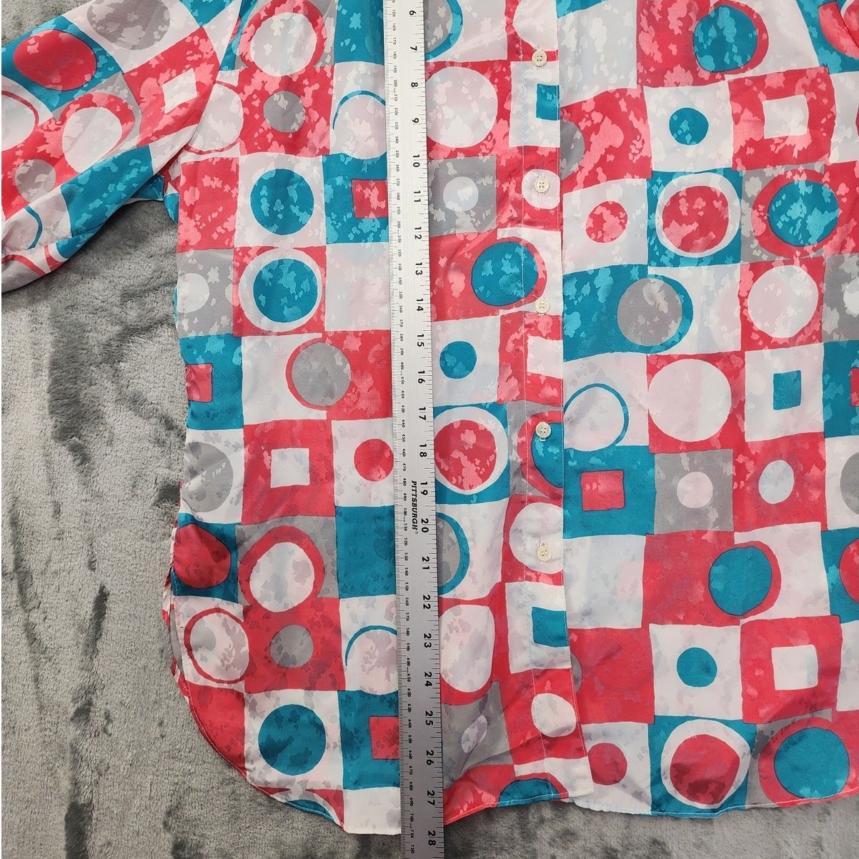 Vintage All Hours Top Womens M Pink Blue Geometric Silky Brocade Long Sleeve