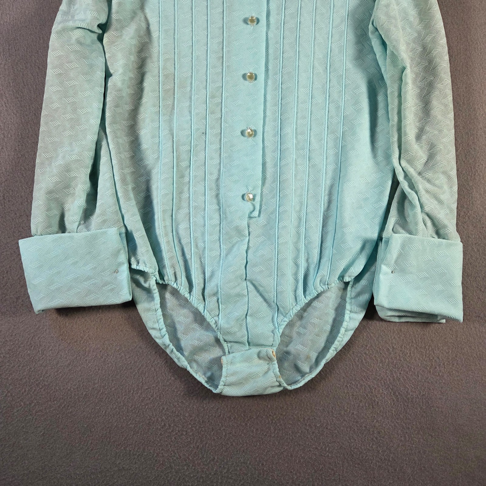 Vintage Aldens Fashions Top Womens Medium Blue Romper Pleated Long Sleeve