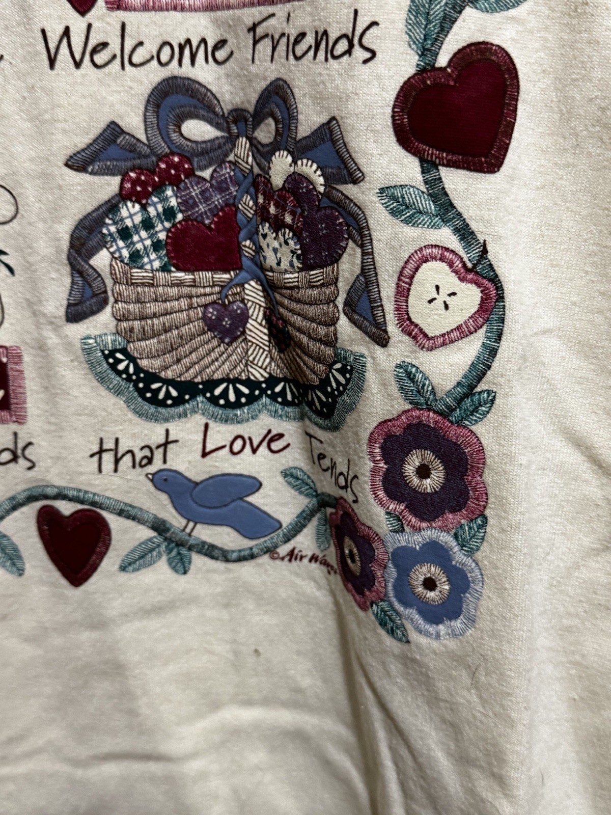 Heart & Home Quilt Style T-Shirt Medium Cottagecore Grannycore Vintage 1990s