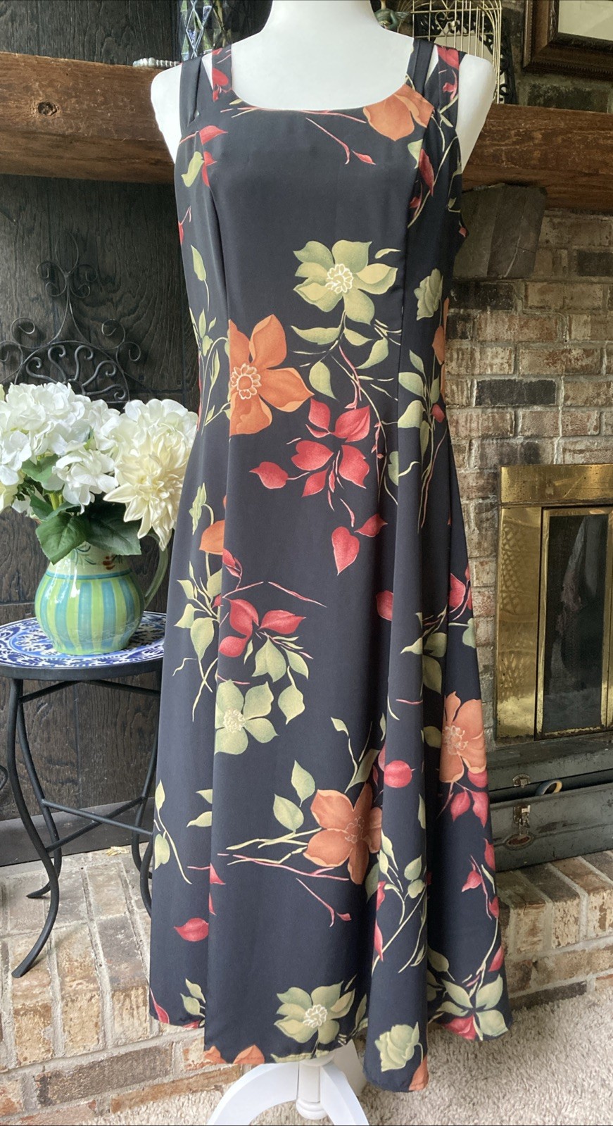 VTG 90s R.J. Stevens Petites Size 10 Floral Print Strappy Maxi Dress USA Made