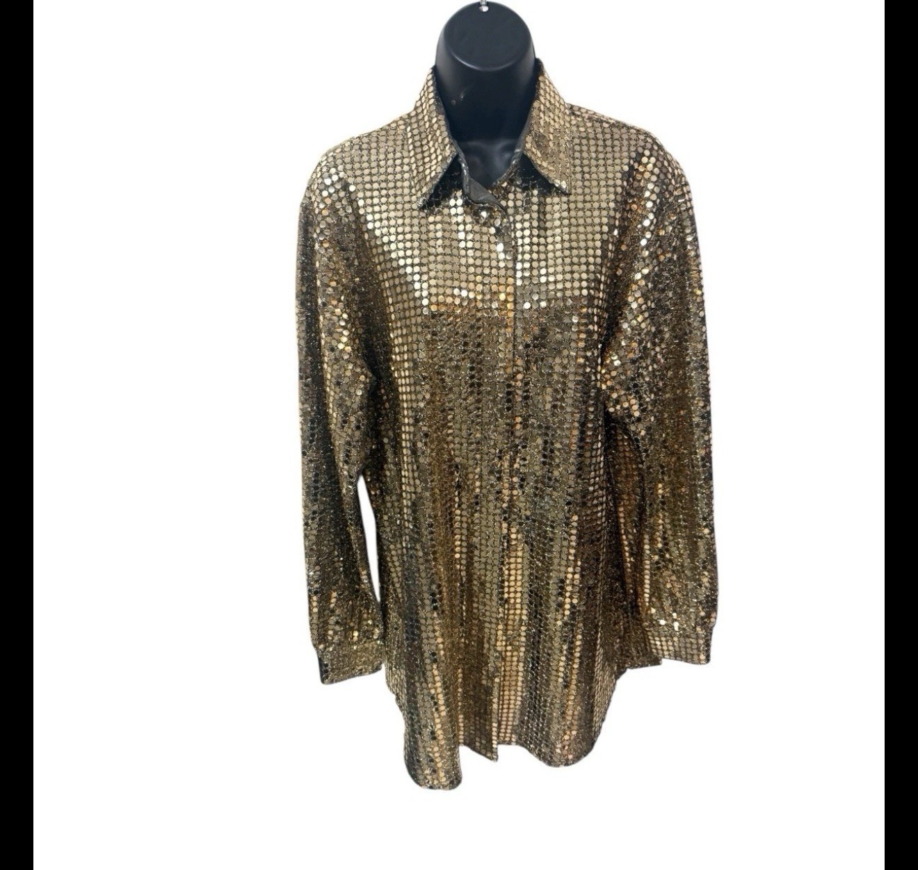 Vintage Three Flaggs I. Magnin Gold Sequin Disco Shirt Blouse 70s 80s Glam Sz M