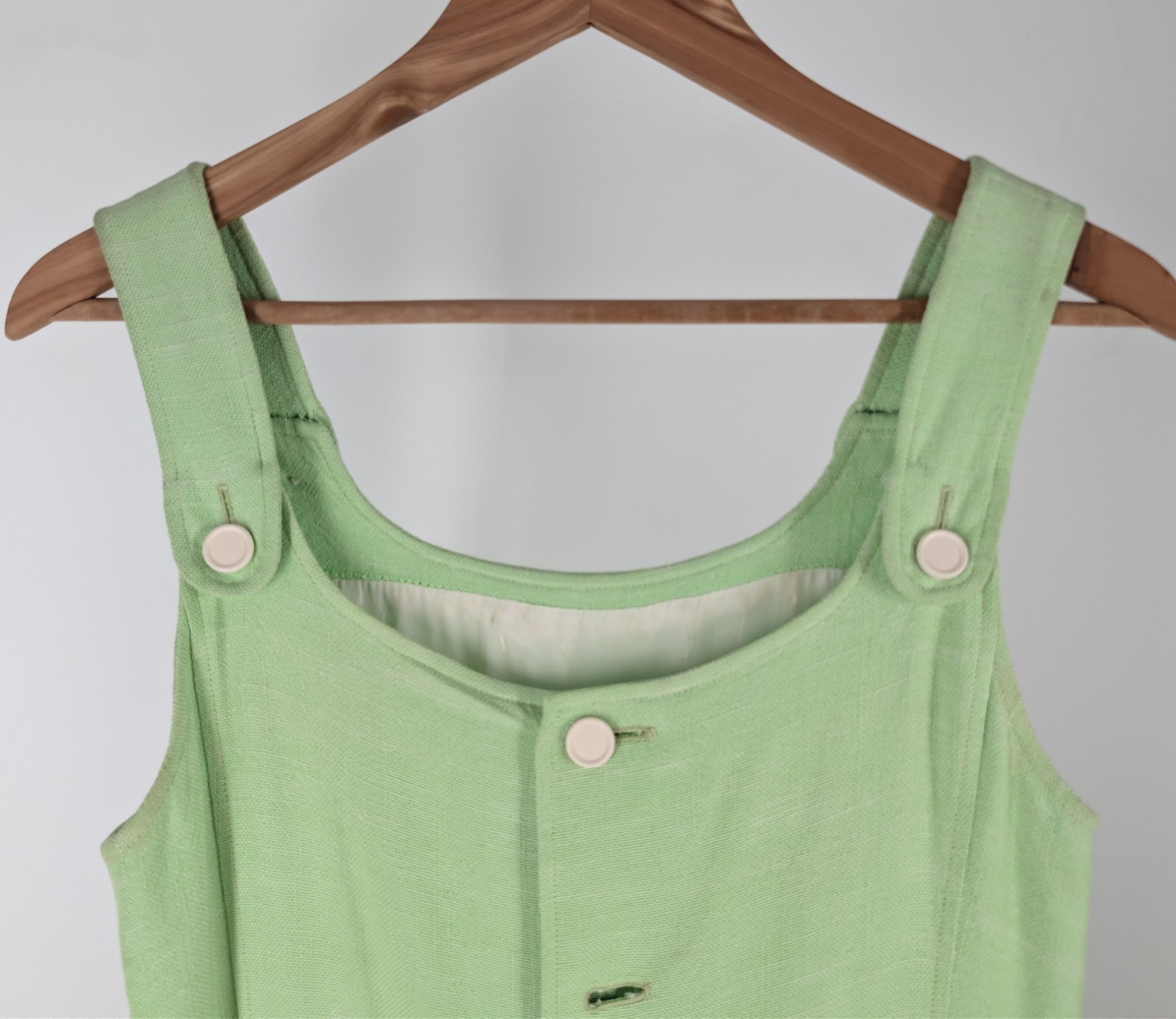 Vintage 1970s Courreges Paris Green Spun Rayon Pinafore Dress France Archival B