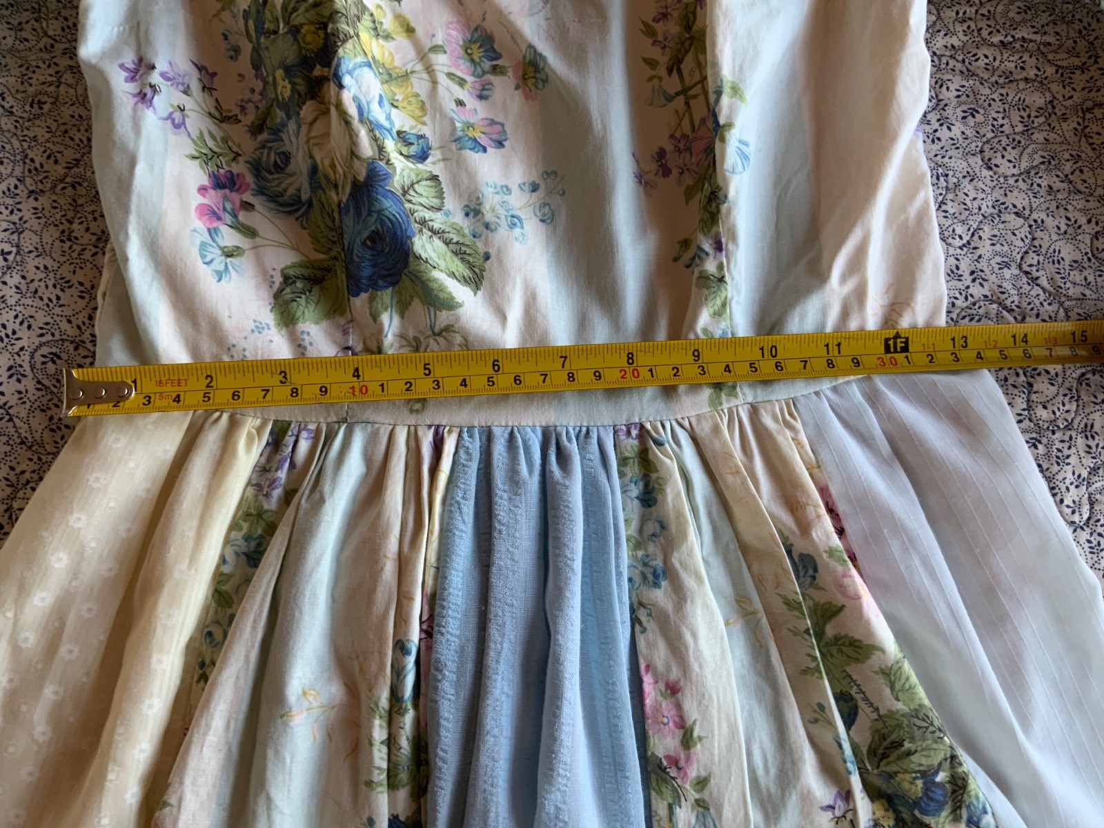 1970s Vintage Country Elegance Patchwork Dress USA