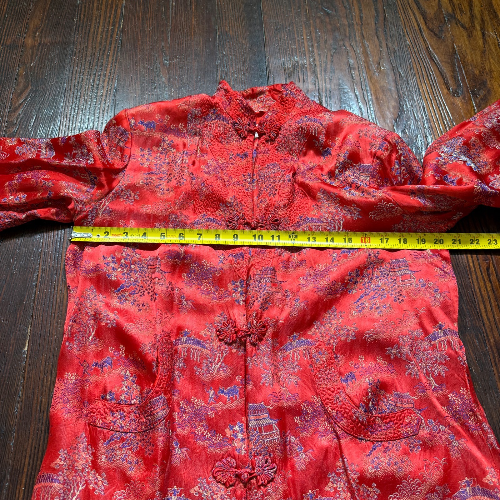 VTG Peony Brand Dress Womens Red Floral 40s Rayon Asian Gown Robe Shanghai China