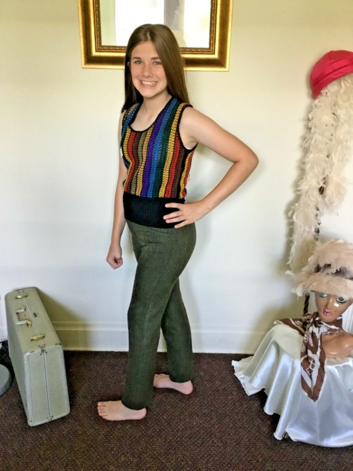 70’s Vintage Green Mod Mid-Rise Taped Leg Pants