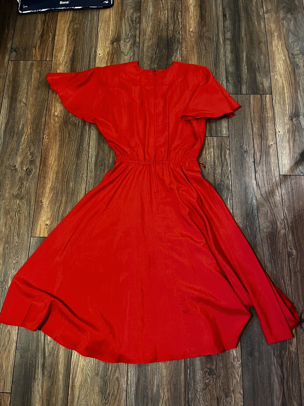 VTG 80s Schrader Sport II Red Knee Length Wrap Bodice Blouson Dress 6
