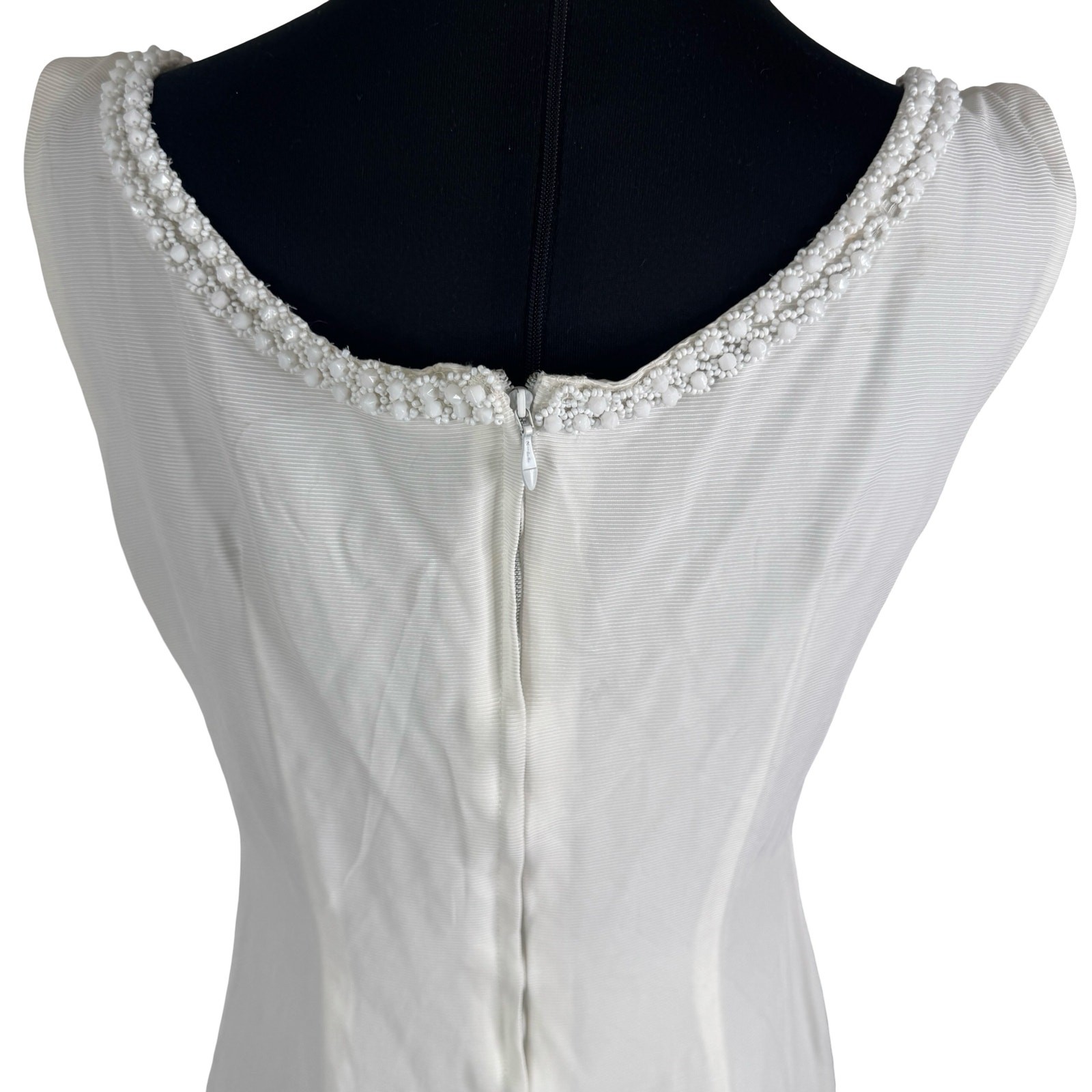 Vintage 60s White Beaded Wedding Dress Gown Ribbed Faille Project Costume AS IS