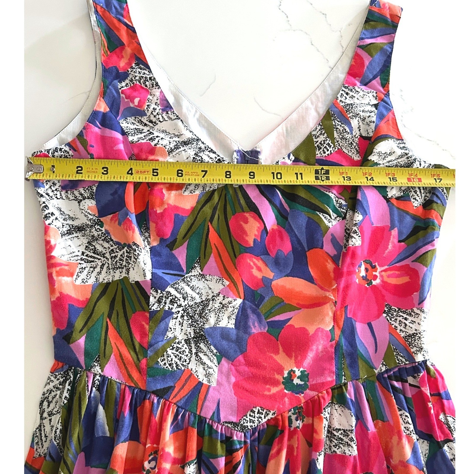 Vintage Malia Honolulu Tropical Floral Midi Dress Pink Blue Orange Size 12
