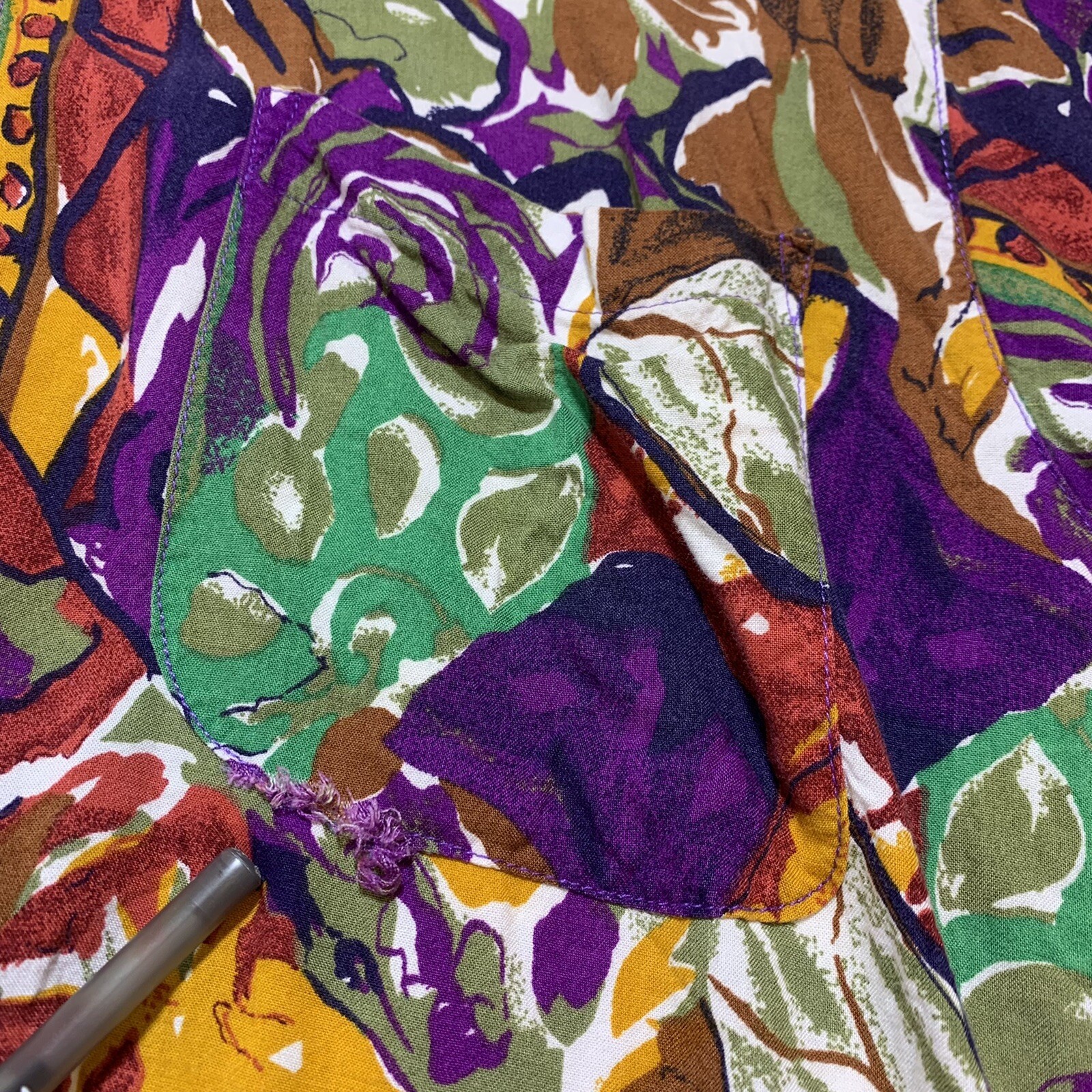 Vintage 90s Work Wear Clothing Co Abstract Art Print Rayon Shirt Blouse Small