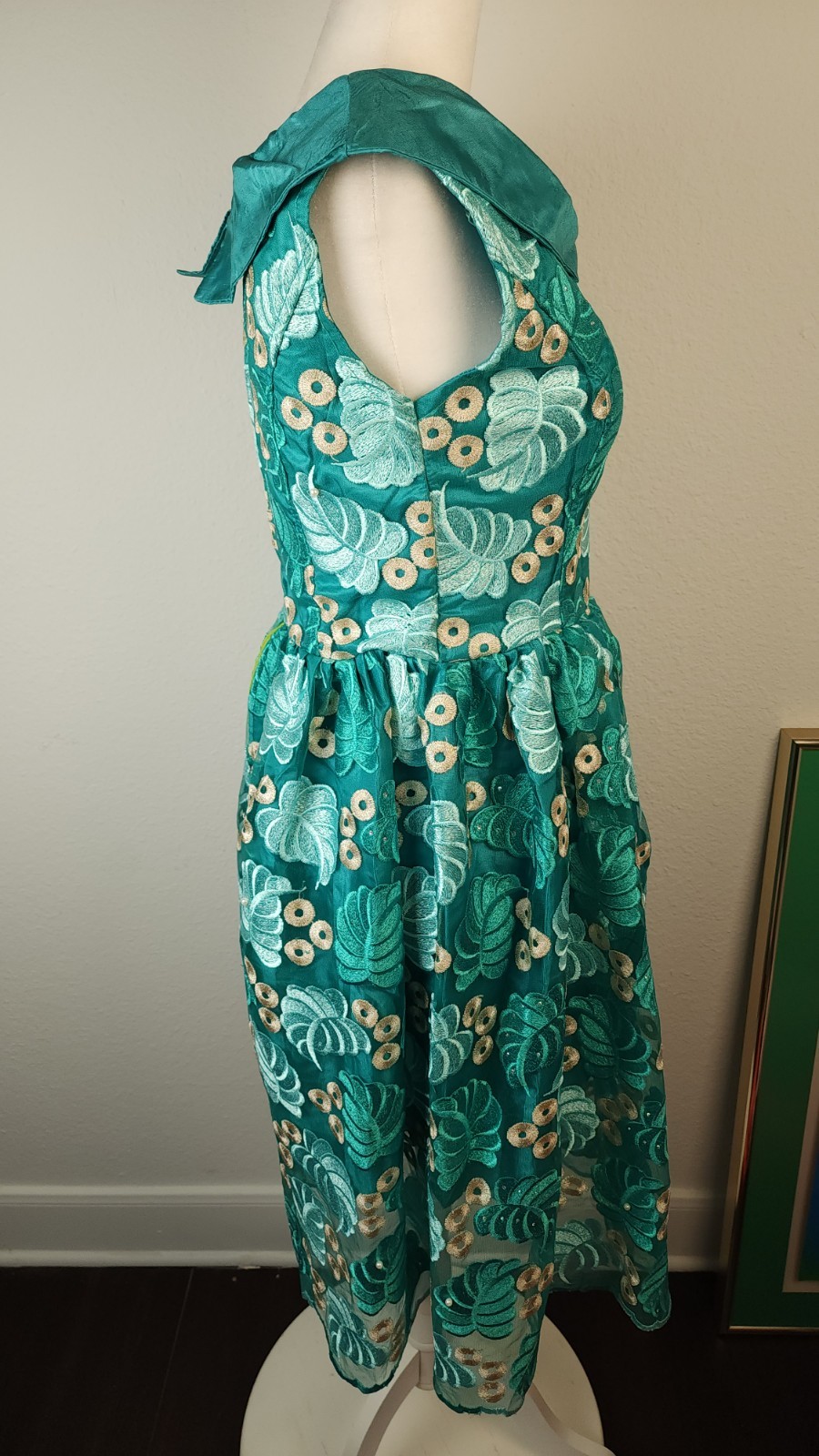 Vintage 1960s Tiki Lounge Cocktail Dress Handmade Hawaiian Resortwear Teal