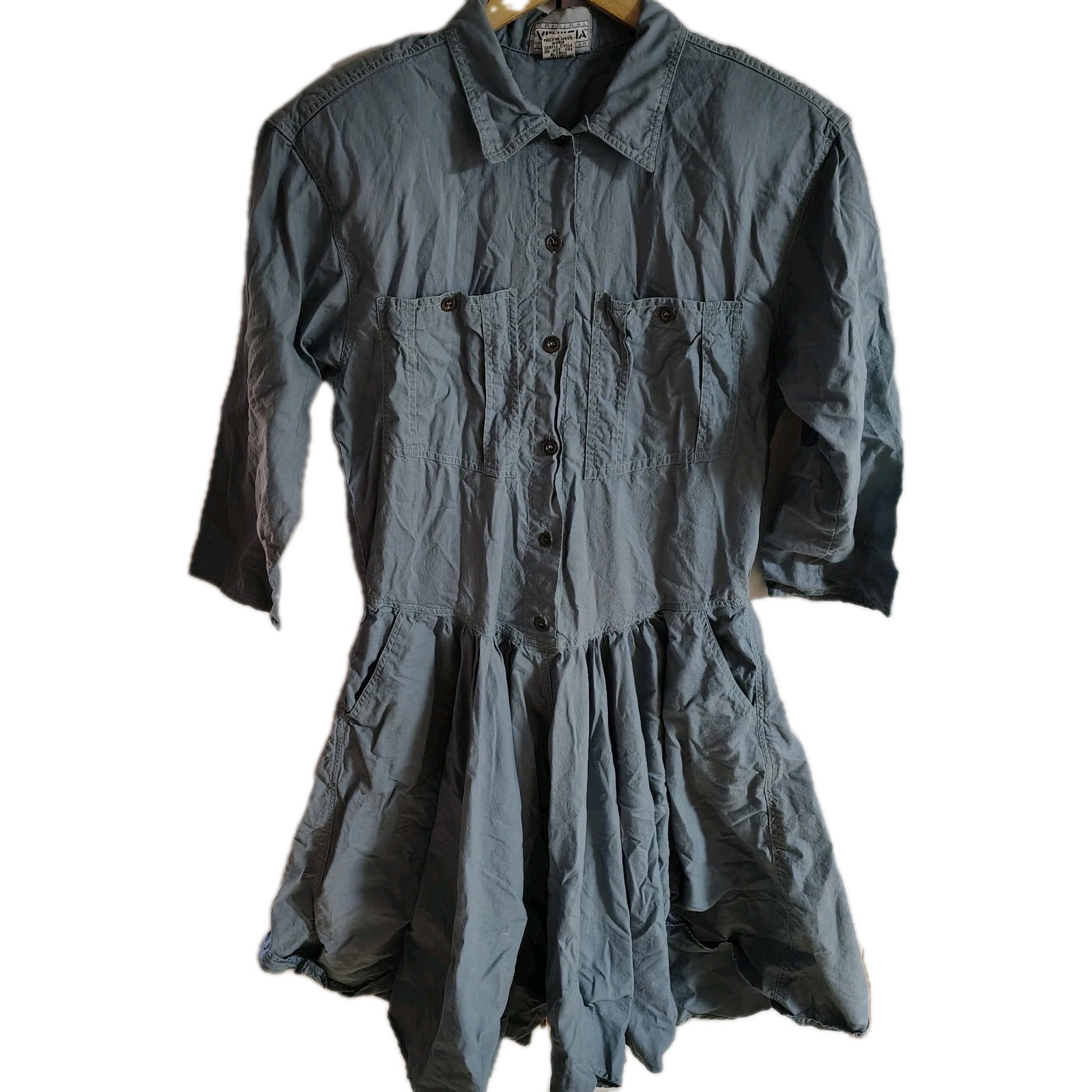 VTG 80s Venezia Sportswear 100% Cotton Shirt Dress Shoulder Pad S-14 Momcore