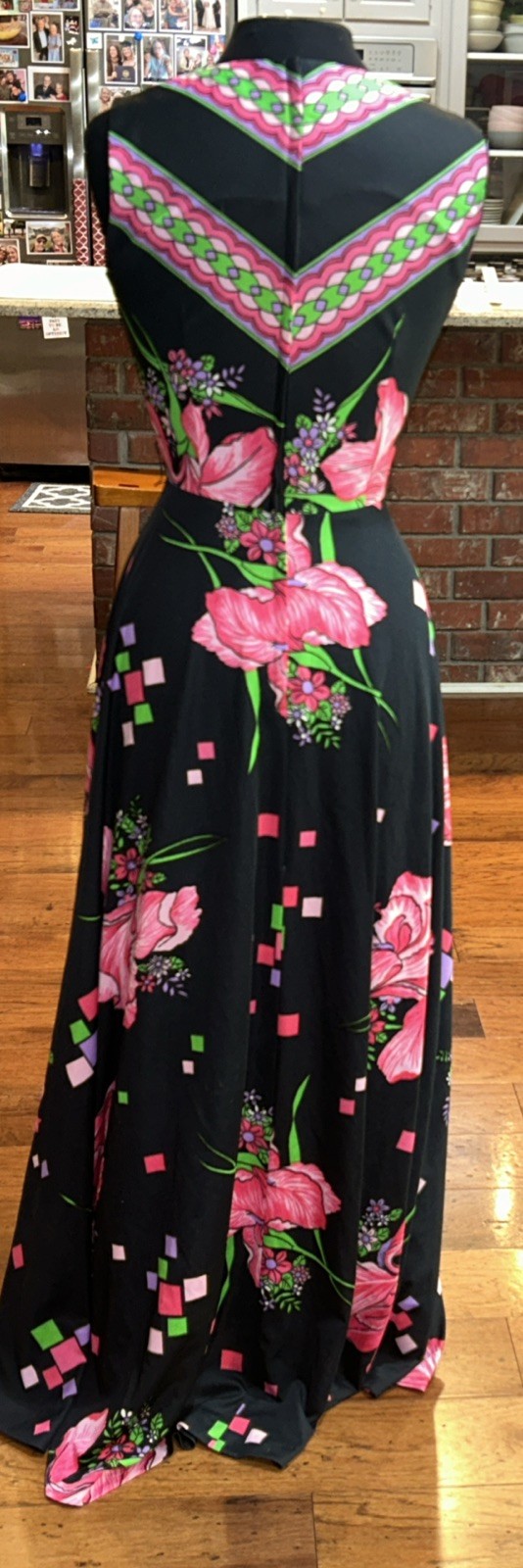 Vintage Donovan Galvani Mod retro Sleeveless Long Dress Black Hot Pink Medium