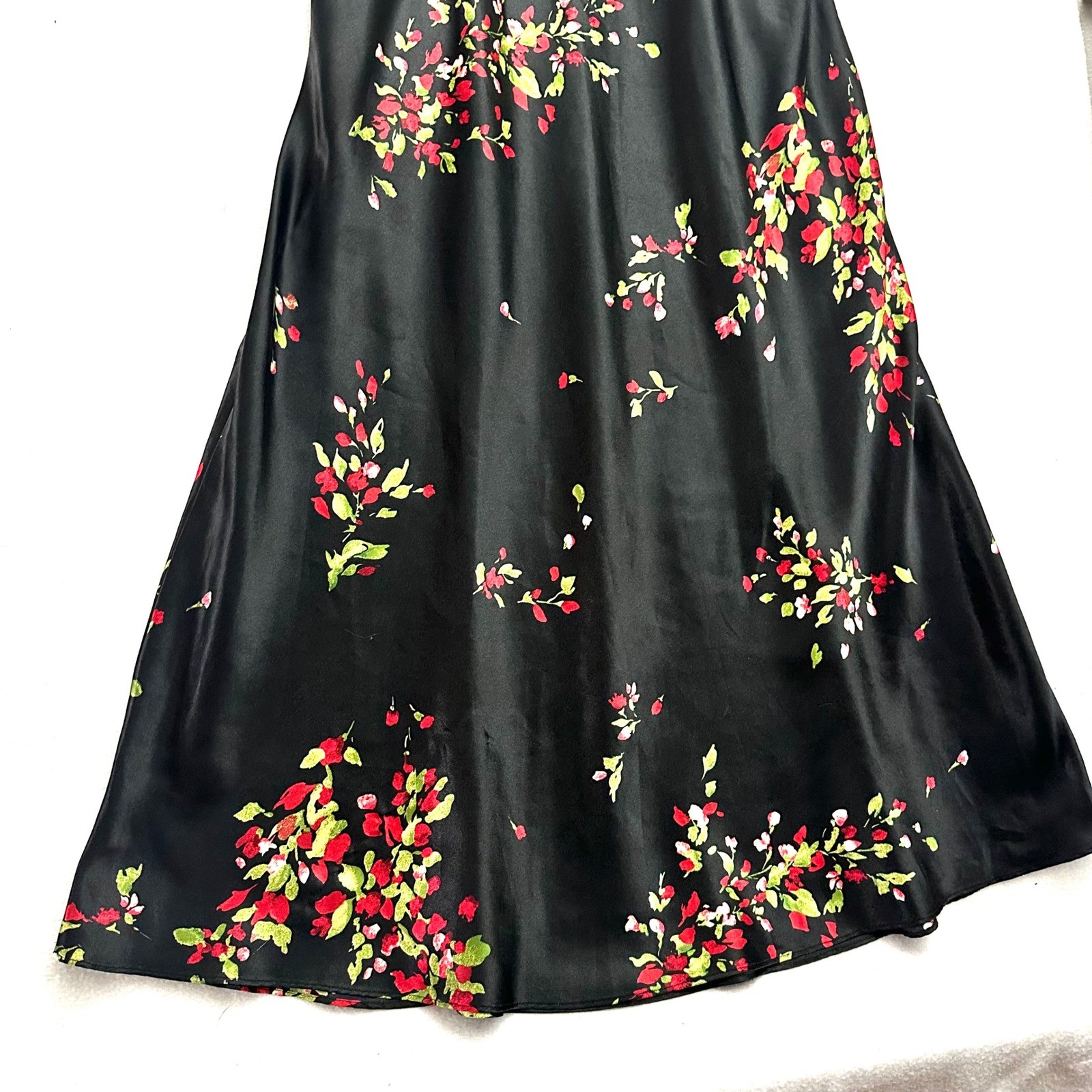 Jones New York L Large Floral Satin Slip Dress Square Neck Vintage 90s Romantic