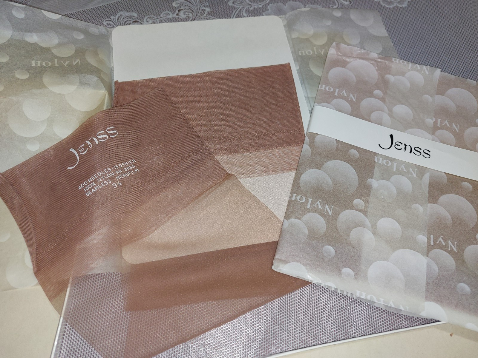 2 Vtg Pairs Jenss Seamless Nylon Stockings 400 Needles 15 Denier New W/Box 9.5sz
