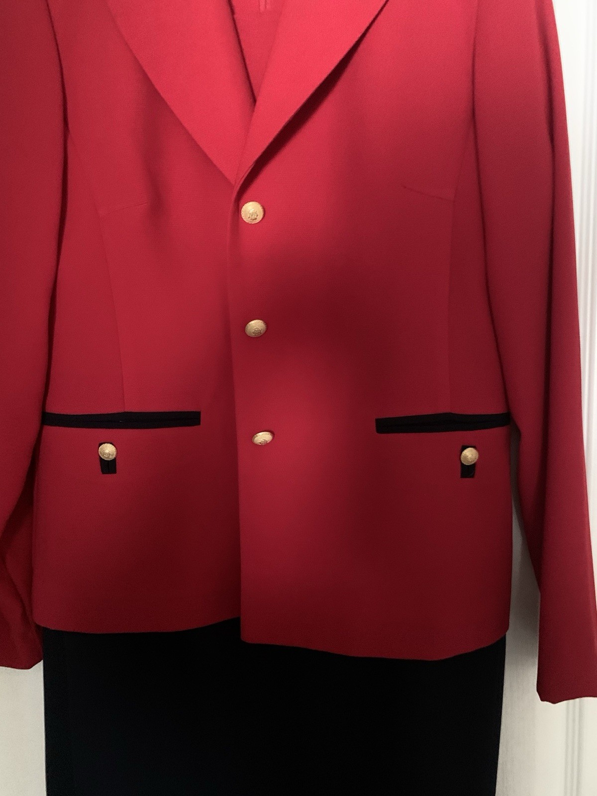 STUDIO I Faux Skirt 2 pc Suit Dress Size 10 Polyester Vintage Red/Navy B32-3
