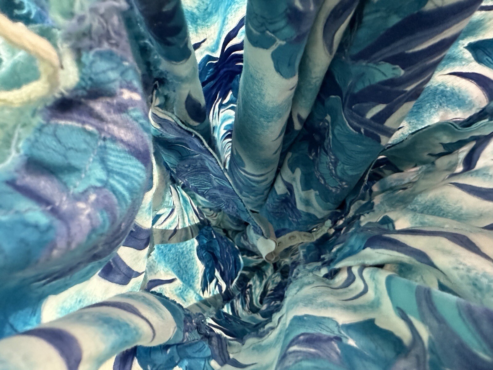 Vtg 60s Hawaiiana Modes Honolulu Blue Aqua Floral Empire Maxi Sundress 32” Bust