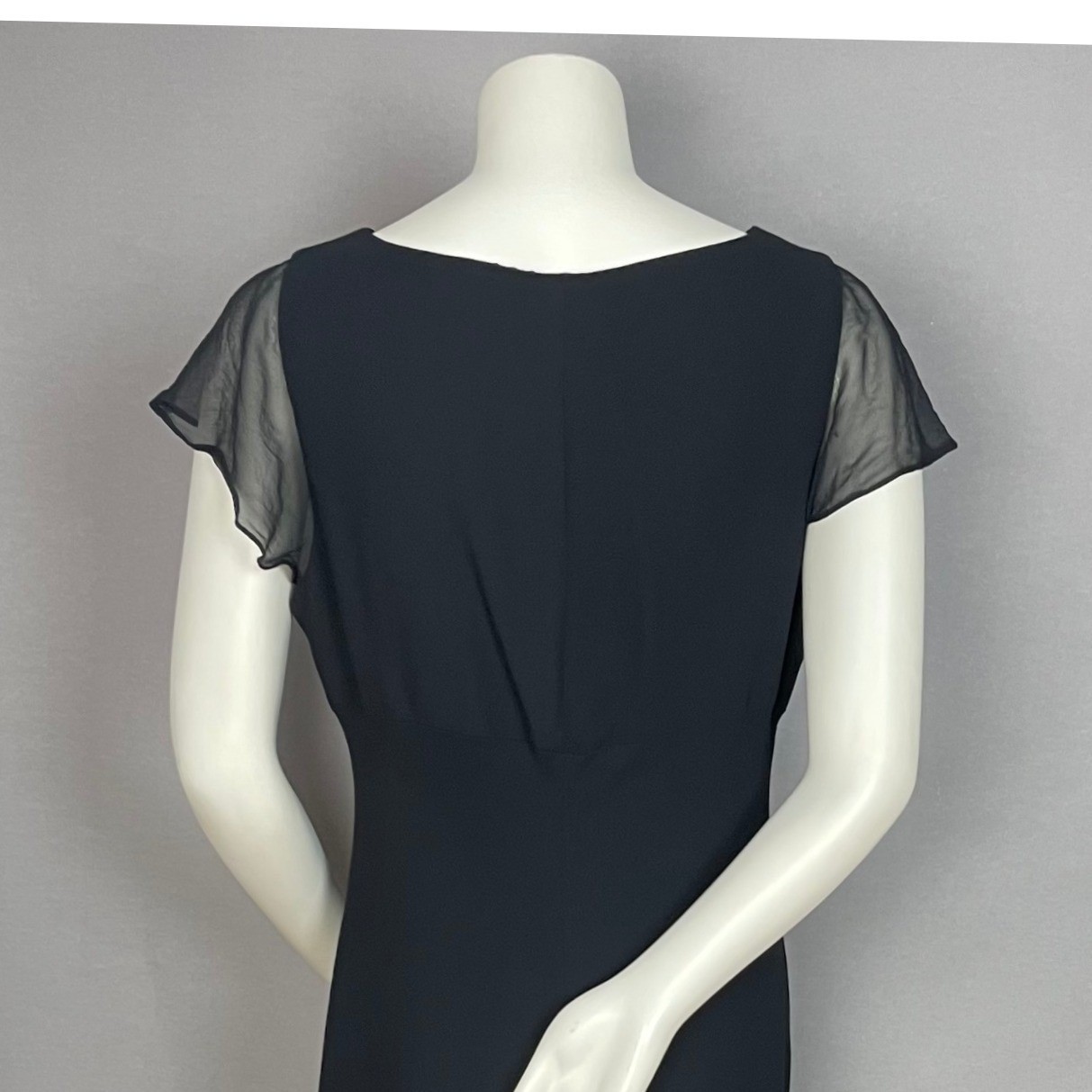 Vintage Jones New York Dress Midi Dress Women 16 Black Sheer Flutter Sleeve