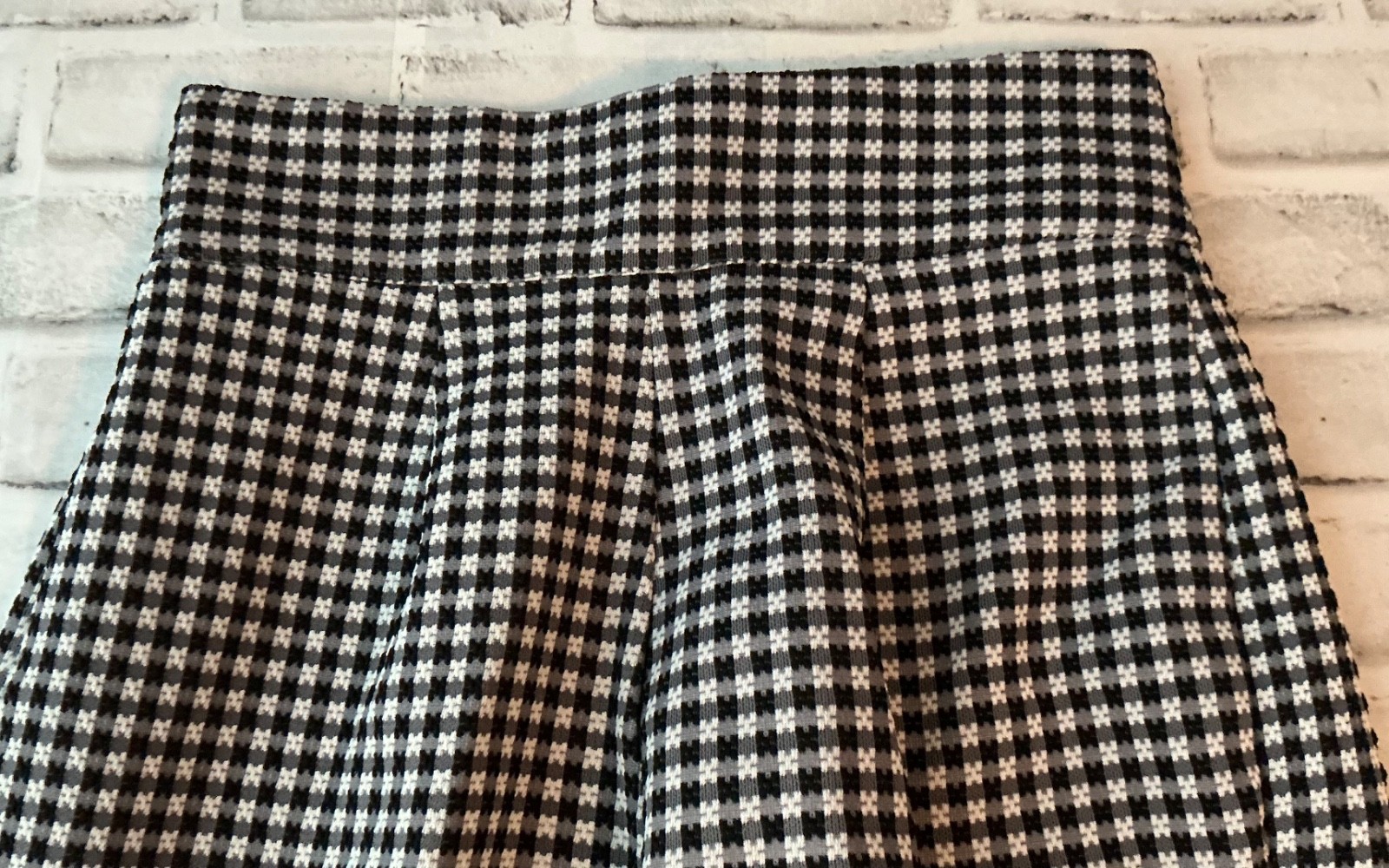 BLACK/WHITE HOUNDSTOOTH POLYESTER WIDELEG 12 „W BELL BOTTOM PANTS