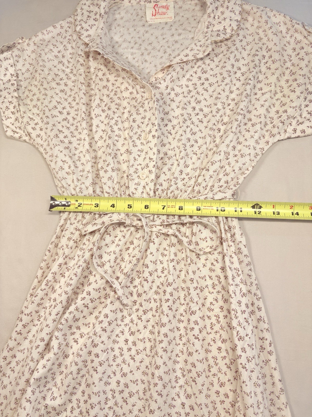1970s SANDY SHAW Ivory Floral Dress Cottage Core USA Union Made Women’s Small