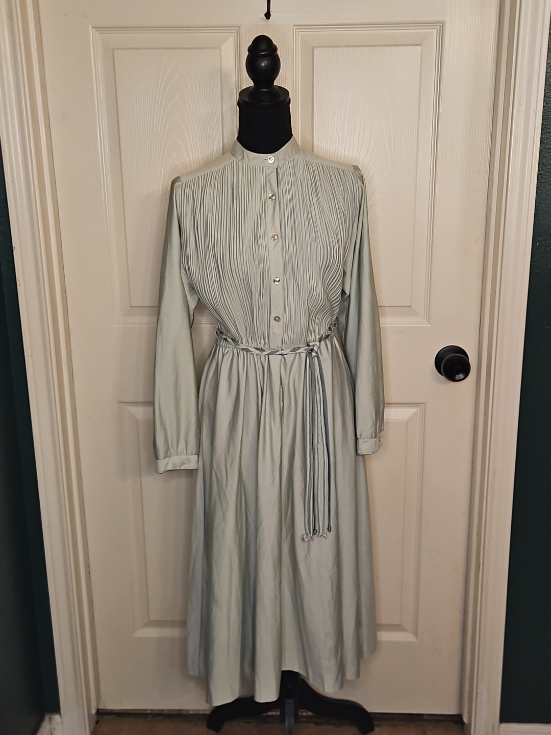 Women’s True Vtg 70s-80s Midi Dress Sz 12 Mint Green Cottagecore Prarie Modest