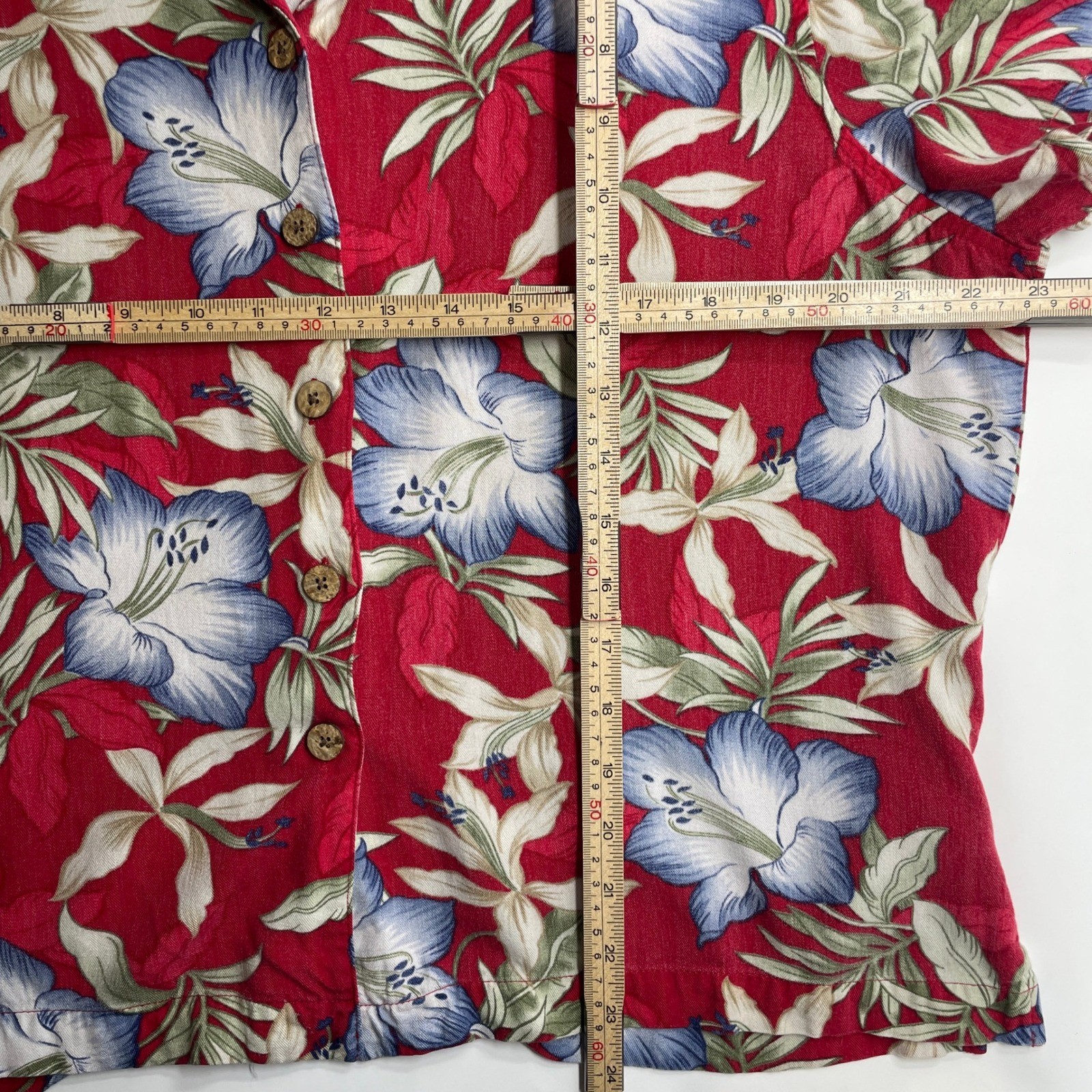 Vtg Havana Jacks Cafe XL Red Floral Hibiscus Rayon Hawaiian Camp Shirt Tropical