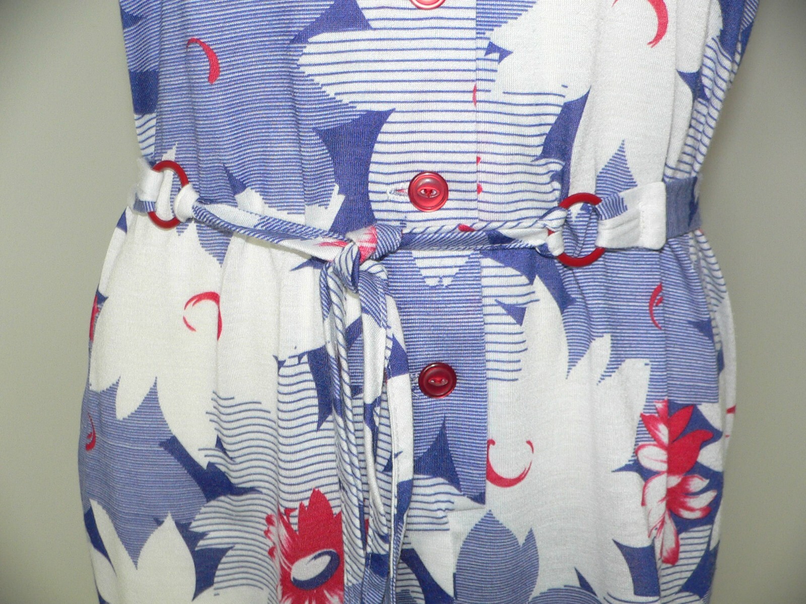 Vintage 1960’s – 70’s A Nancy Frock Red, White, Blue Flower Summer Dress