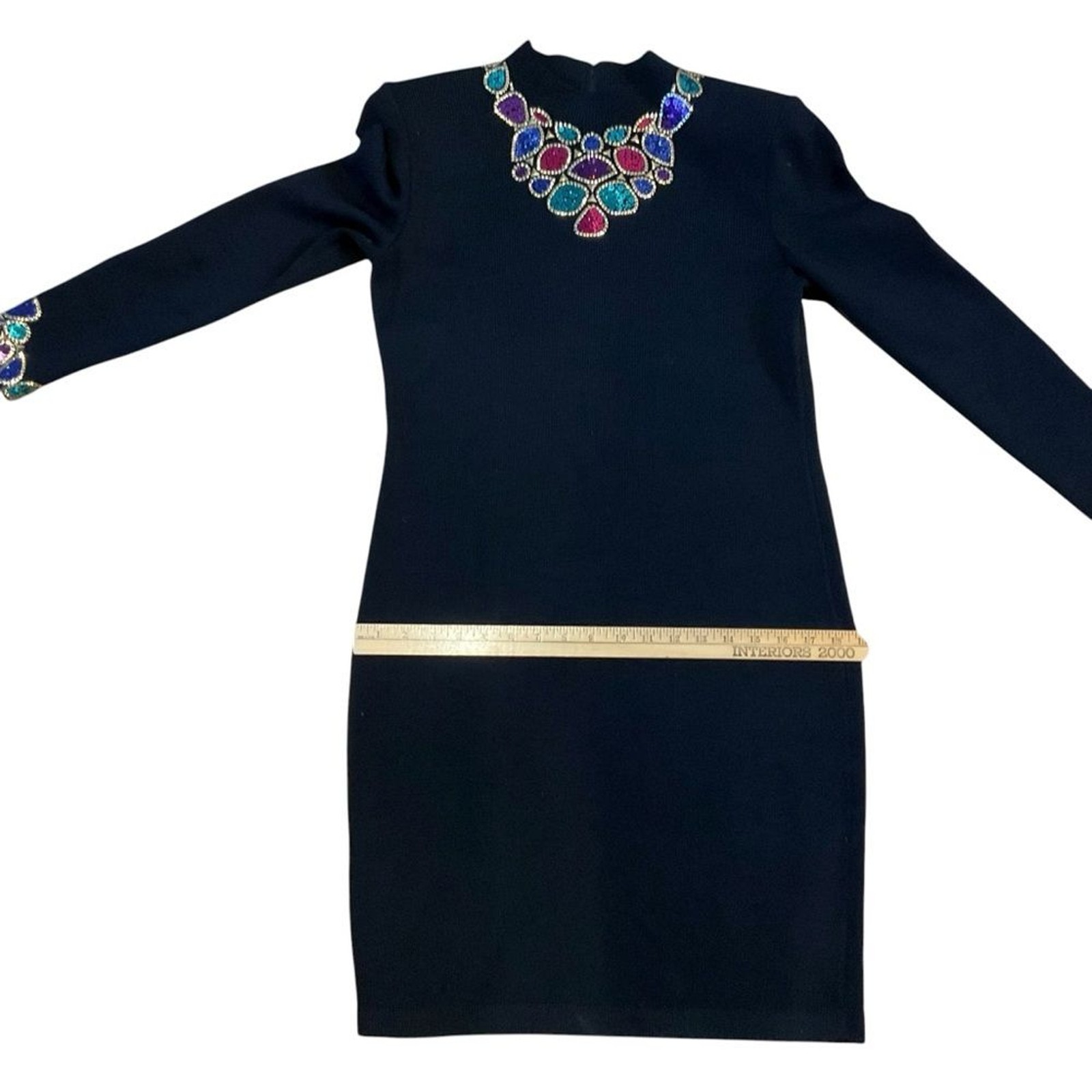 Vtg St. John Evening by Marie Gray Santana Knit Dress Sz 8 Black Jeweled Sequin