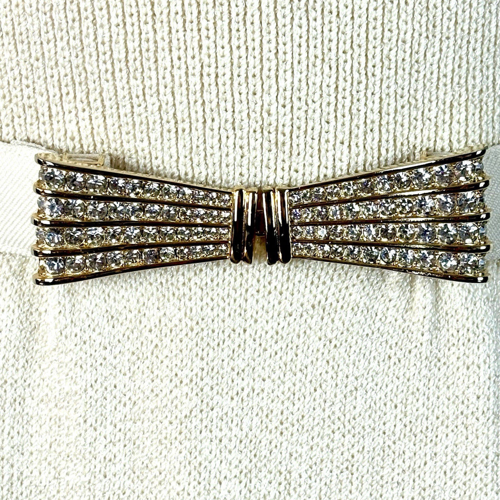 Vintage 80’s St. John Knits Cream Sweater Dress With Rhinestone Belt Luxury Sz 8