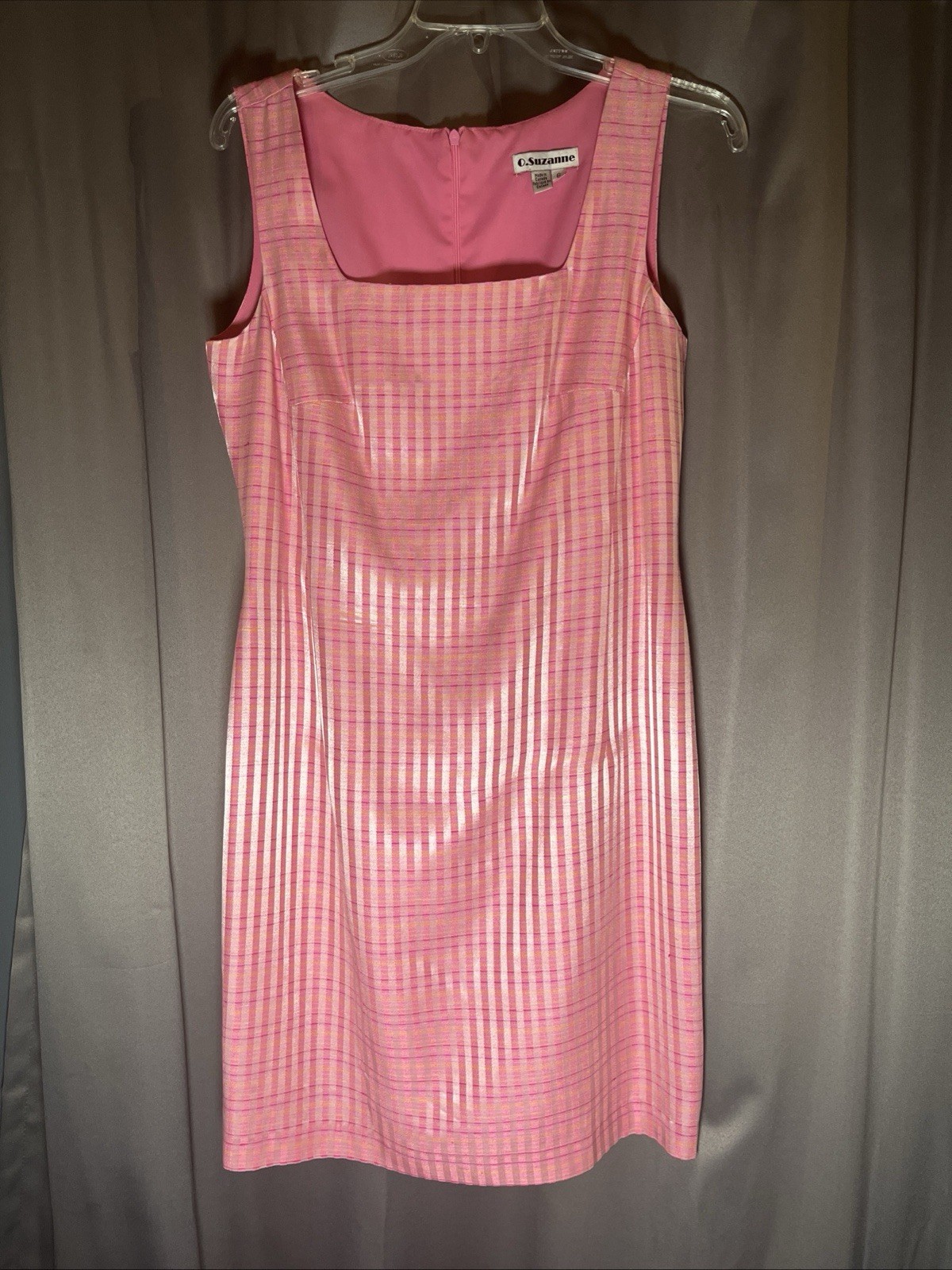 Vintage O.Suzanne 90’s Sz 6 Hot PINK Plaid Gingham Square Neck Mini Dress