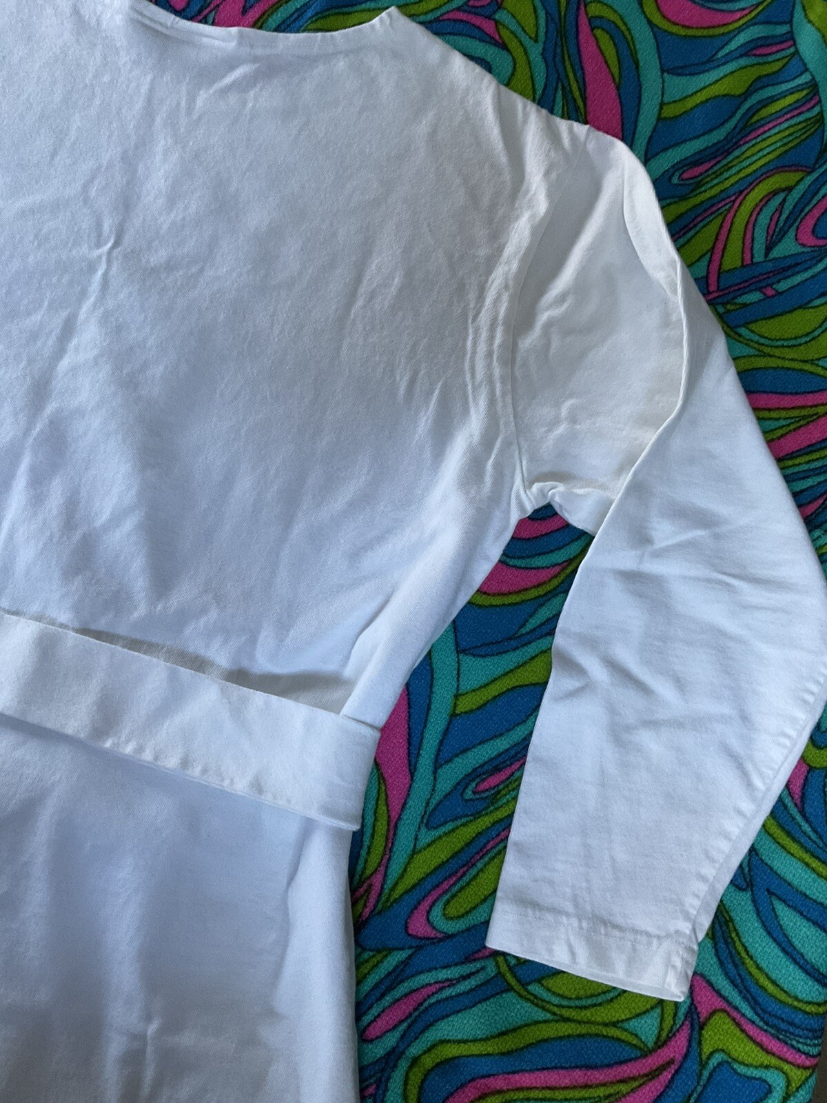 Vintage White DressyT-Shirt 3/4 Sleeve Metal Ring Matching Belt Newport News 90s