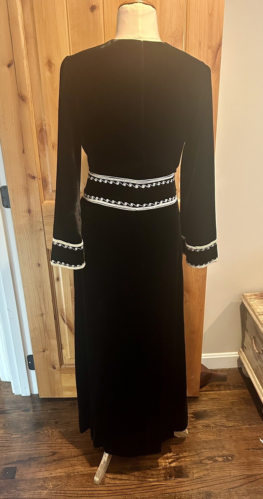 Vintage 60s Maxi Dress Velvet Black Caftan Mr Mort by Stan Herman Sz 10/12
