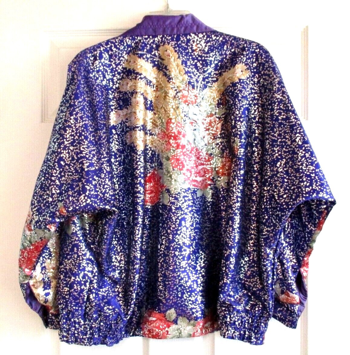 Vintage Purple Satin Jacket Womens Silver Floral Olympic Seoul one size 1980s