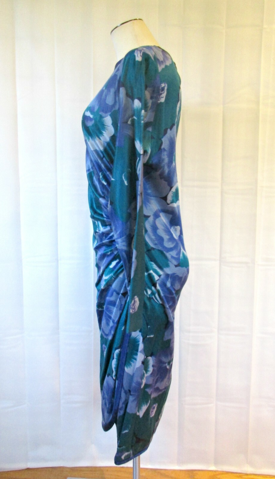 Vintage 1980s Dress Large Flowers Blue Green 34 36 M Made in Italy 8 Floral