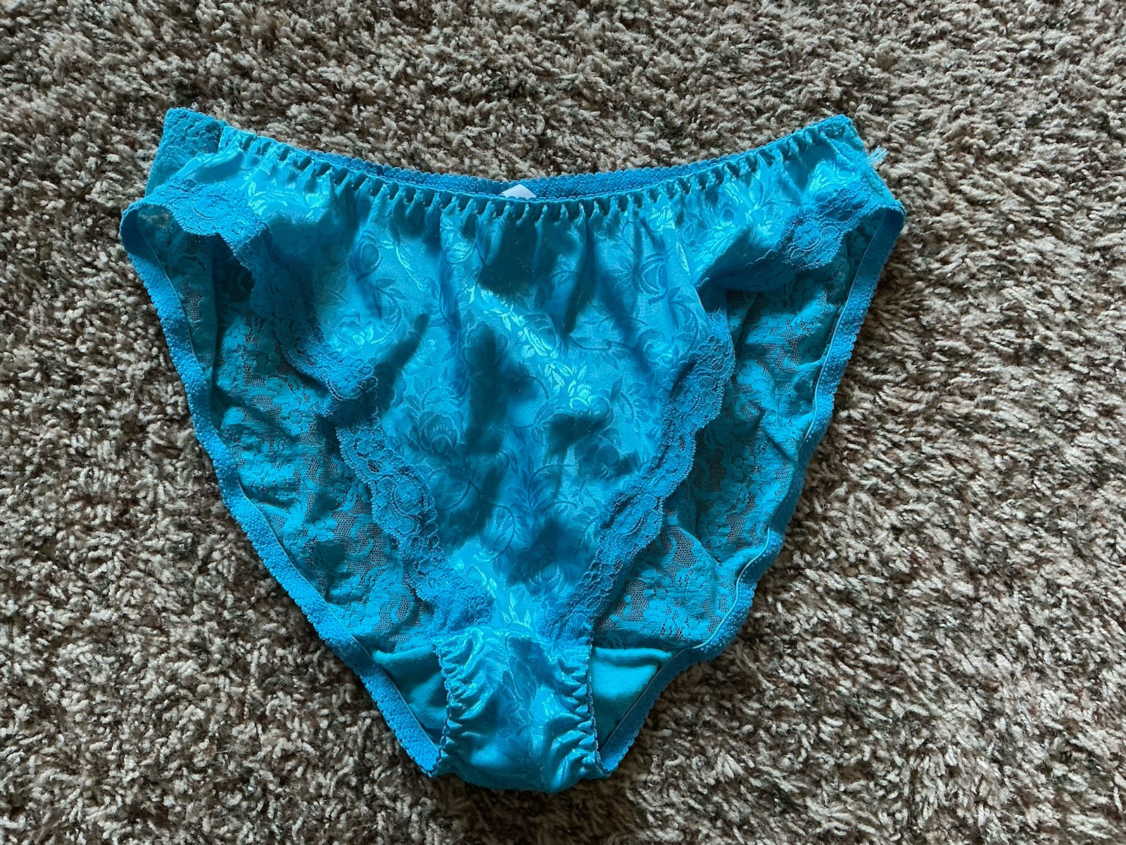 Vintage Secret Treasures Panties Size 7 Electric Blue Bikini Lace Back Glossy