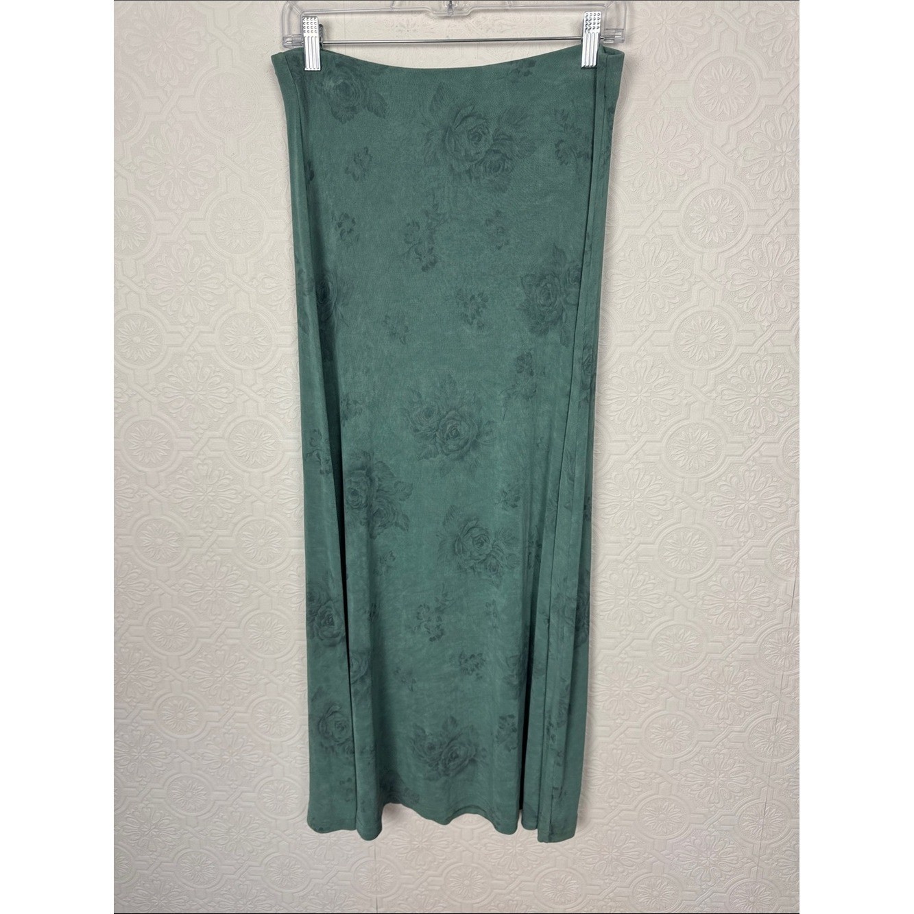 Vintage 80s 90s Jaipur Floral Maxi Skirt Green Button up Cottagecore Boho Medium
